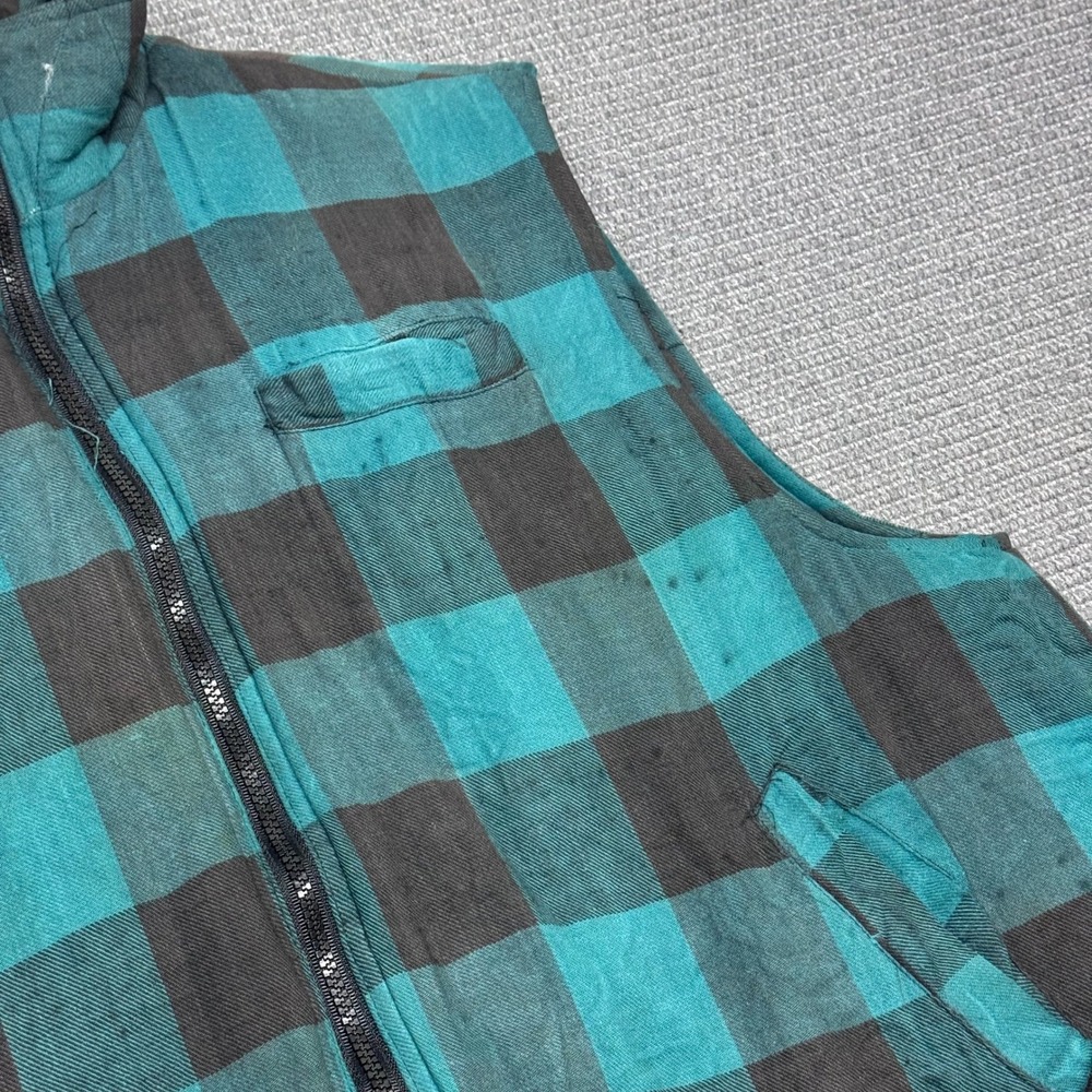 Vintage Ozark Trail Mens XL Teal Black Buffalo Plaid Quilted Puffer Vest Cotton - Picture 2 of 8